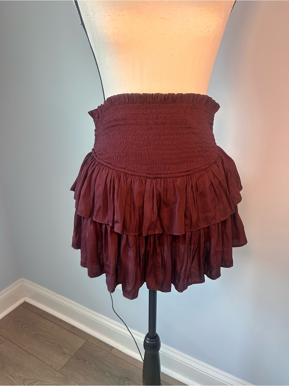 fab'rik Burgundy Smocked Tiered Mini Skort